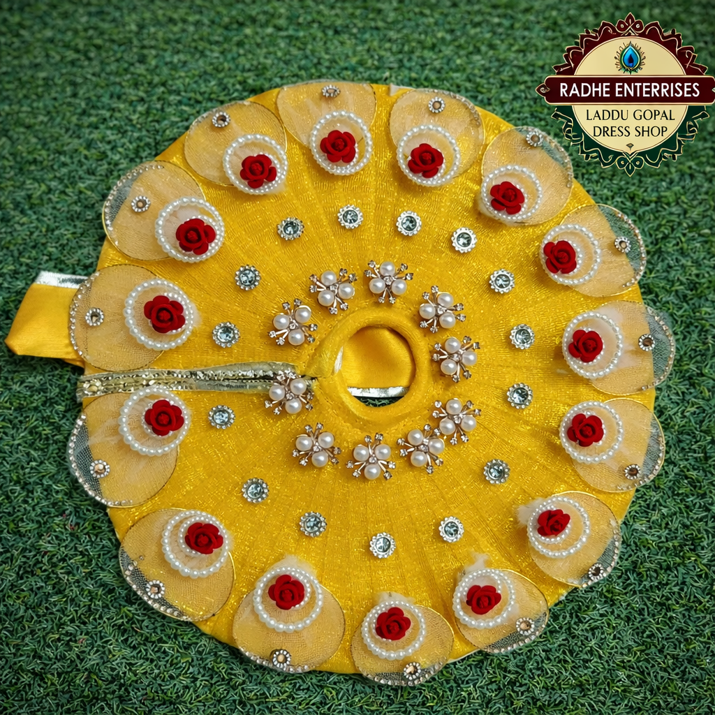 YELLOW COLOUR  LADDU GOPAL JI DRESS WITH MUKUT